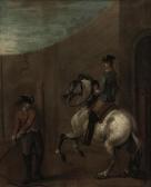 VANDERBANK John A Gentleman On A Grey Charger Being Schooled In An Arena VANDERBANK John A Gentleman On A Grey Charger Being Schooled In An Arena
