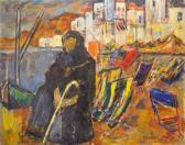 VANIER Simon Claude Femme À La Canne Sur Le Port VANIER Simon Claude Femme À La Canne Sur Le Port