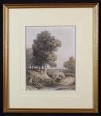 VARLEY John I Landscape With Figure On Track Leading To A Ford VARLEY John I Landscape With Figure On Track Leading To A Ford