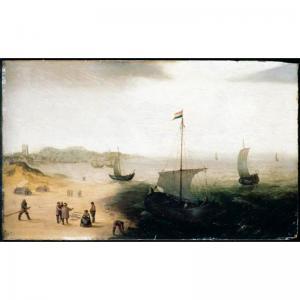 Cornelis Verbeeck - A Coastal Landscape With Fishermen