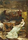 VERHAS Frans Saloninterieur Mit Einer Dame Mit Fächer VERHAS Frans Saloninterieur Mit Einer Dame Mit Fächer