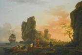 VERNET Joseph A Mediterranean Coastal Scene At Sunset With Figures Fishing In The Foreground VERNET Joseph A Mediterranean Coastal Scene At Sunset With Figures Fishing In The Foreground