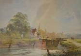 VERNON William Henry Figures And Cattle By Lock Gates With Cottage In The Distance In Stratford Upon Avon VERNON William Henry Figures And Cattle By Lock Gates With Cottage In The Distance In Stratford Upon Avon