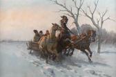 VISKI Janos Winterliche Pferdeschlittenfahrt In Der Dämmerung Dreispanniger Schlitten VISKI Janos Winterliche Pferdeschlittenfahrt In Der Dämmerung Dreispanniger Schlitten