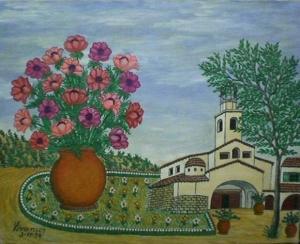 Miguel-Garcia Vivancos - Paysage Au Bouquet De Fleurs