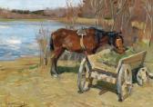 VLADIMIROV Ivan Alexeievitch Pferd Bei Einem Heuwagen Stehend VLADIMIROV Ivan Alexeievitch Pferd Bei Einem Heuwagen Stehend
