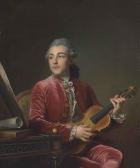 VOIRIOT Guillaume Portrait Of A Gentleman, Half-length, Seated In A Red Velvet Jacket With A Violin VOIRIOT Guillaume Portrait Of A Gentleman, Half-length, Seated In A Red Velvet Jacket With A Violin