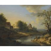 VOLLERDT Johann Christian A River Landscape With Figures On The Bank And Sheep Grazing VOLLERDT Johann Christian A River Landscape With Figures On The Bank And Sheep Grazing