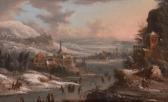 VOLLERDT Johann Christian Winter Landscape With Skaters On A River And A Distant Village And Castle VOLLERDT Johann Christian Winter Landscape With Skaters On A River And A Distant Village And Castle