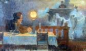 VON MARGITAY Tihamer The Dreamer, Lady Seated At A Table Looking Across A Balcony VON MARGITAY Tihamer The Dreamer, Lady Seated At A Table Looking Across A Balcony