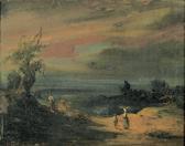 WACHSMUTH Ferdinand Dramatische Nachtlandschaft Mit Figurenstaffage. WACHSMUTH Ferdinand Dramatische Nachtlandschaft Mit Figurenstaffage.
