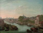 WAERDIGH Dominicus Gottfried View Of A European City, With Boats On A Canal WAERDIGH Dominicus Gottfried View Of A European City, With Boats On A Canal