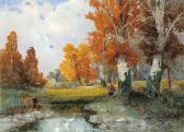 WAGNER Hermann Herbstliche Aulandschaft Mit Reisigsammlerin WAGNER Hermann Herbstliche Aulandschaft Mit Reisigsammlerin