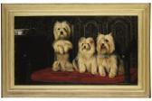WALLER Lucy Three Terriers On A Red Sofa WALLER Lucy Three Terriers On A Red Sofa