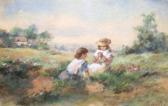 WALLIS Henry Young Girls Picking Flowers WALLIS Henry Young Girls Picking Flowers