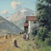 WALSETH Niels South German Mountain Landscape With Women At A Cottage WALSETH Niels South German Mountain Landscape With Women At A Cottage