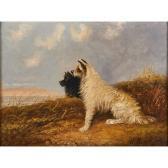 WARREN W Seaside Scene With Black And White Terriers WARREN W Seaside Scene With Black And White Terriers
