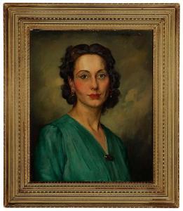 Abel George Warshawsky - Portrait Of A Lady In A Green Dress