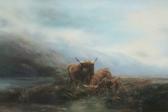 WATSON W.B. Late 19th Century- Highland Cattle In A Mountain River Landscape WATSON W.B. Late 19th Century- Highland Cattle In A Mountain River Landscape