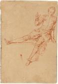 WATTEAU Jean Antoine „étude De Jeune Homme Assis, La Jambe Droite Et La Main Levées\“ WATTEAU Jean Antoine „étude De Jeune Homme Assis, La Jambe Droite Et La Main Levées\“