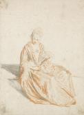 WATTEAU Jean Antoine A Seated Lady Holding A Fan WATTEAU Jean Antoine A Seated Lady Holding A Fan