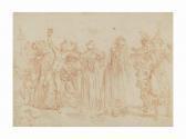 WATTEAU Jean Antoine Eight Comedians, One Of Them Riding A Donkey, And Two Dogs WATTEAU Jean Antoine Eight Comedians, One Of Them Riding A Donkey, And Two Dogs