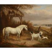 WEBB William Edward Grey Pony With Newfoundland And A Terrier Beside A Field Shelter WEBB William Edward Grey Pony With Newfoundland And A Terrier Beside A Field Shelter