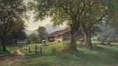 WEBER Paul Sonnenbeschienene Almwiese Mit Kühen Und Hirte Im Schatten Der Bäume Ruhend WEBER Paul Sonnenbeschienene Almwiese Mit Kühen Und Hirte Im Schatten Der Bäume Ruhend
