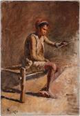 WEEKS Edwin Lord Boy On A Charpoi Holding A Bird On A Stick WEEKS Edwin Lord Boy On A Charpoi Holding A Bird On A Stick