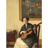 WELLS Denys George The Artist's Wife Ethel Playing The Guitar WELLS Denys George The Artist's Wife Ethel Playing The Guitar
