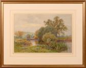 WHAITE James Two Figures Seated On The Bank Of A River In A Rural Summertime Setting WHAITE James Two Figures Seated On The Bank Of A River In A Rural Summertime Setting