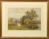 WHAITE James Two Figures Seated On The Bank Of A River In Summertime Setting WHAITE James Two Figures Seated On The Bank Of A River In Summertime Setting