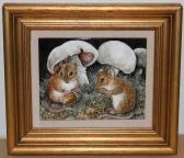 WHITAKER Rita E. Study Of Two Mice Beside Mushrooms WHITAKER Rita E. Study Of Two Mice Beside Mushrooms