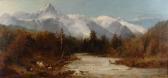 WIDGERY William Alpine River Landscape With Fishermen On The Riverbank WIDGERY William Alpine River Landscape With Fishermen On The Riverbank
