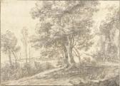 WILLEMSZ Jan Travellers On A Path Among Trees, A Coast Landscape Beyond WILLEMSZ Jan Travellers On A Path Among Trees, A Coast Landscape Beyond