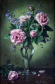 WILLIAMS Albert Roses And Violets In A Glass Vase WILLIAMS Albert Roses And Violets In A Glass Vase