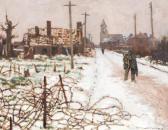 WILLIAMS Morris Meredith Flanders, Winter, A Ruined Village With A Tommy In The Foreground WILLIAMS Morris Meredith Flanders, Winter, A Ruined Village With A Tommy In The Foreground