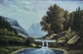WILSON P. Rural Landscape With Figures Boating On A Lake WILSON P. Rural Landscape With Figures Boating On A Lake