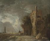 WILSON Richard A Stormy Landscape With Figures By Ruins WILSON Richard A Stormy Landscape With Figures By Ruins