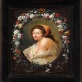 WINCK Johann Amandus Portrait Of A Woman In An Oval Medallion Surrounded By A Flower Wreath WINCK Johann Amandus Portrait Of A Woman In An Oval Medallion Surrounded By A Flower Wreath