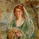 WOOD Eleanor Stewart Young Woman Withher Hair Taken Up And A Rose In Her Hand WOOD Eleanor Stewart Young Woman Withher Hair Taken Up And A Rose In Her Hand