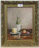 WOOD T. Still Life - Hock Glass, Wine Bottle, Cheese And Cherries Etc. WOOD T. Still Life - Hock Glass, Wine Bottle, Cheese And Cherries Etc.