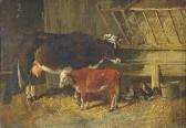 WOOLLETT Henry A. A Cow And Calf In A Barn WOOLLETT Henry A. A Cow And Calf In A Barn