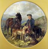 WOOLLETT Henry A. End Of Day, Scotsman, Wolfhounds And Horse In Landscape WOOLLETT Henry A. End Of Day, Scotsman, Wolfhounds And Horse In Landscape