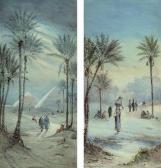 WRIGHT Robert Murdoch The Pyramids By Moonlight; And Watercarriers At The Oasis WRIGHT Robert Murdoch The Pyramids By Moonlight; And Watercarriers At The Oasis