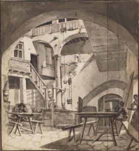 Thomas Wyck - The Courtyard Of An Italian House, Perhaps A Tavern