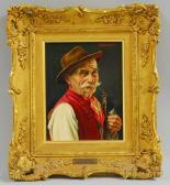 XAVIER WOLFE Franz Portrait Of A Man Smoking A Pipe XAVIER WOLFE Franz Portrait Of A Man Smoking A Pipe