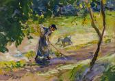 YENS Karl H. The Tiller Woman With Goat Working In A Field YENS Karl H. The Tiller Woman With Goat Working In A Field