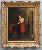 ZAAK Gustav Stubeninterieur Mit Mädchen Und Neugieriger Katze ZAAK Gustav Stubeninterieur Mit Mädchen Und Neugieriger Katze