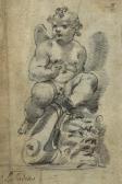 ZABARELLI ADRIANO Auf Einem Groteskenkopf Thronender Putto. ZABARELLI ADRIANO Auf Einem Groteskenkopf Thronender Putto.